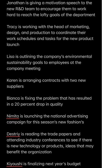 question 1: match the following names to their