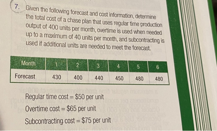 7. Given the following forecast and cost