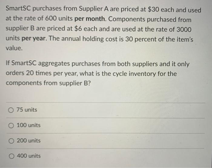 SmartSC purchases from Supplier A are priced at