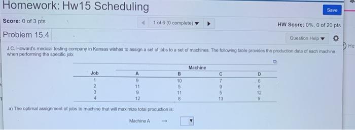 Homework: Hw15 Scheduling Save Score: 0 of 3 pts