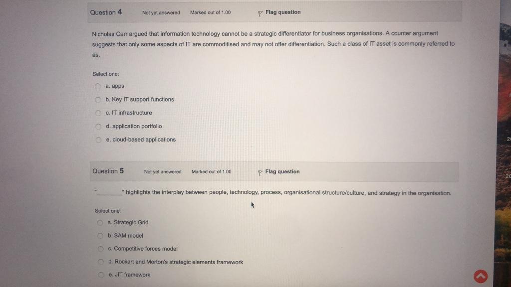 Question 4 Not yet answered Marked out of 1.00