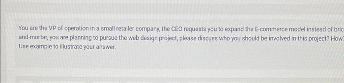 You are the VP of operation in a small retailer