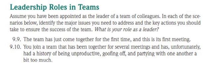 Leadership Roles in Teams Assume you have been