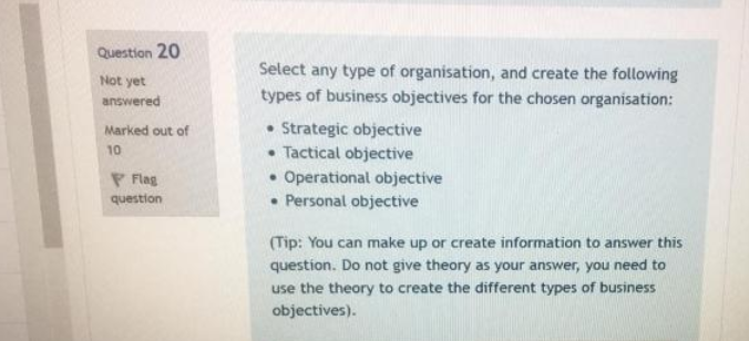 Question 20 Not yet answered Marked out of 10