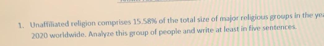1. Unaffiliated religion comprises 15.58% of the