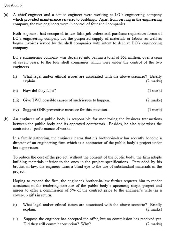 Question 6 (a) A chief engineer and a senior
