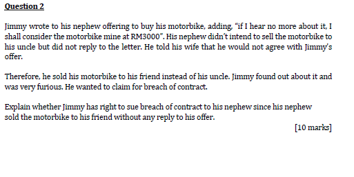 Question 2 Jimmy wrote to his nephew offering to