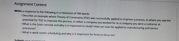 Assignment Content Write a response to the