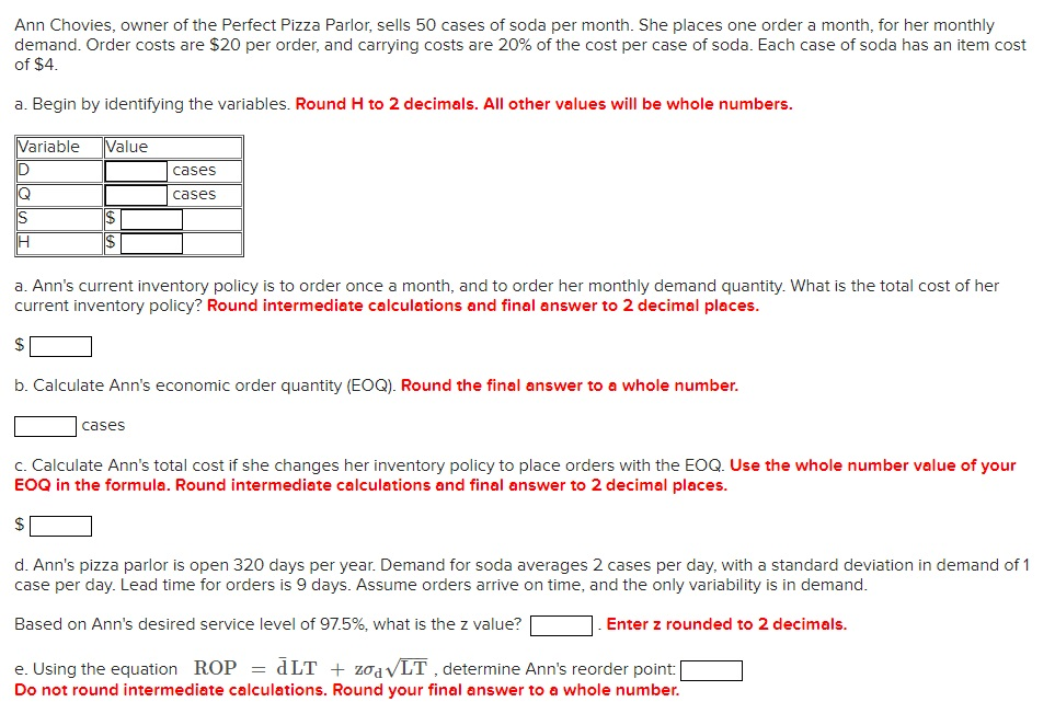 Ann Chovies, owner of the Perfect Pizza Parlor,