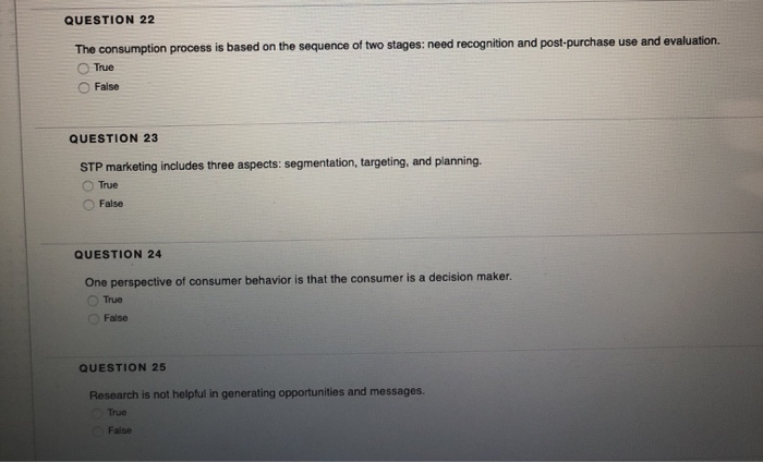 22-25 QUESTION 22 The consumption process is