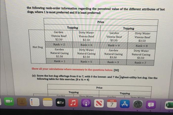 the following rank-order information regarding