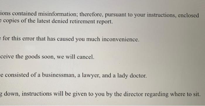 Directions: Rewrite the following sentences for