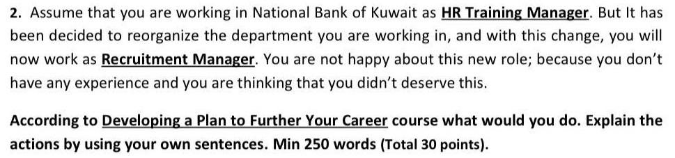 2. Assume that you are working in National Bank