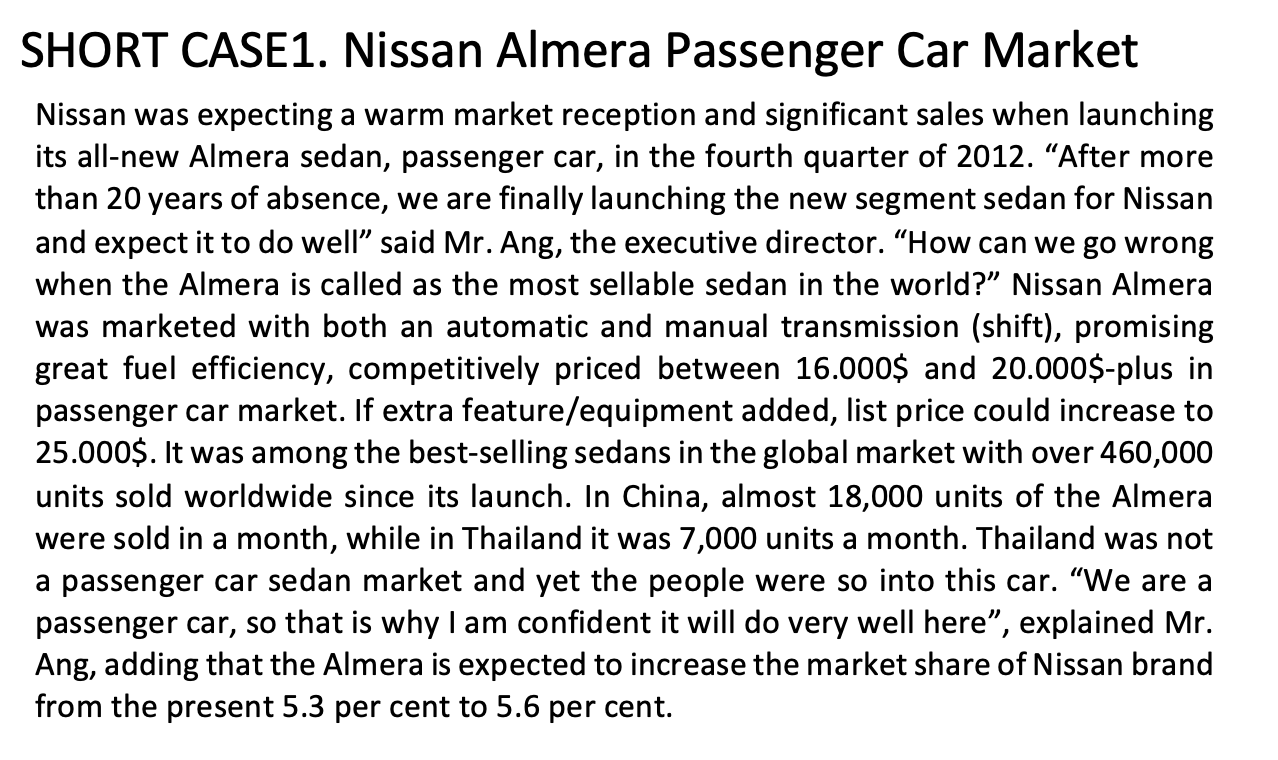 SHORT CASE1. Nissan Almera Passenger Car Market