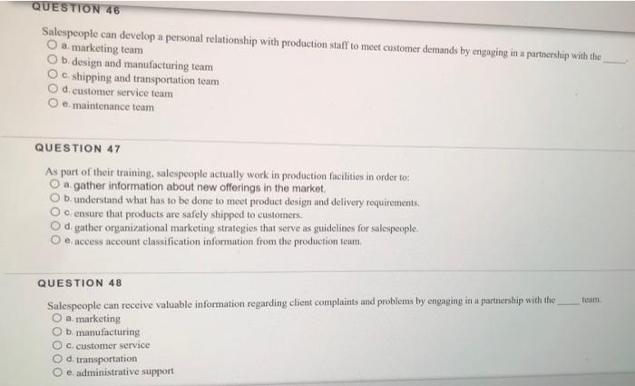 QUESTION 46 Salespeople can develop a personal