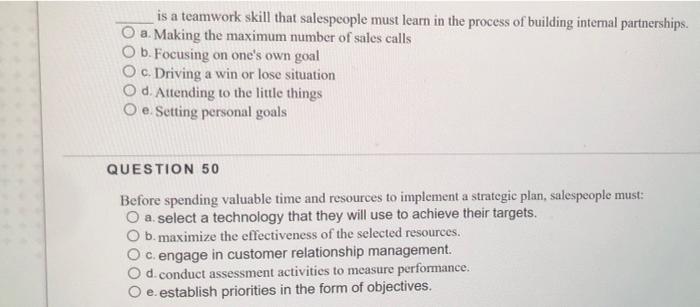 QUESTION 46 Salespeople can develop a personal