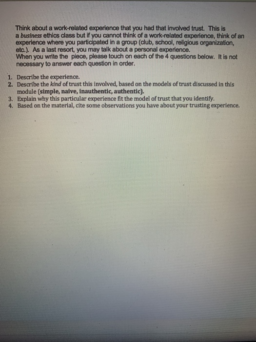 Think about a work-related experience that you