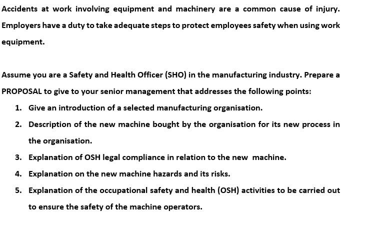 Accidents at work involving equipment and