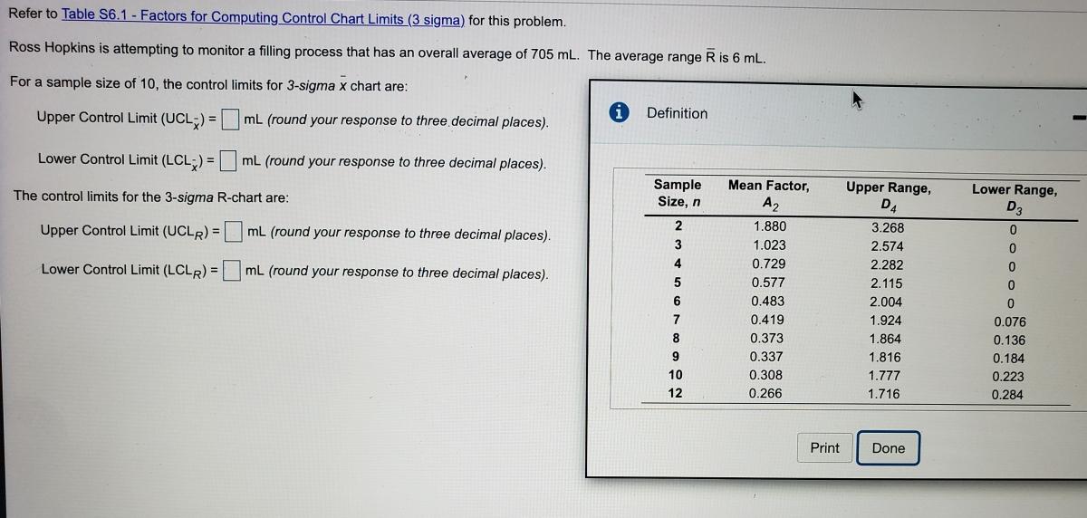 Refer to Table 56.1 - Factors for Computing
