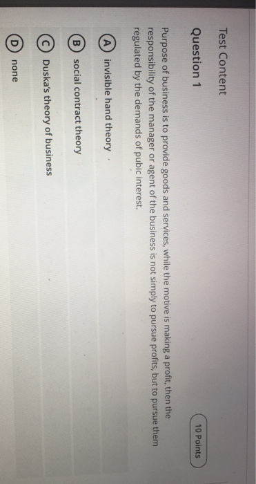 Test Content Question 1 10 Points Purpose of