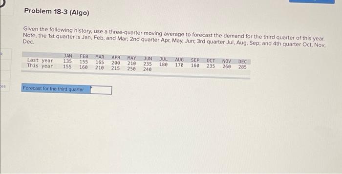 Problem 18-3 (Algo) Given the following history,