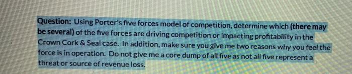 Question: Using Porter's five forces model of