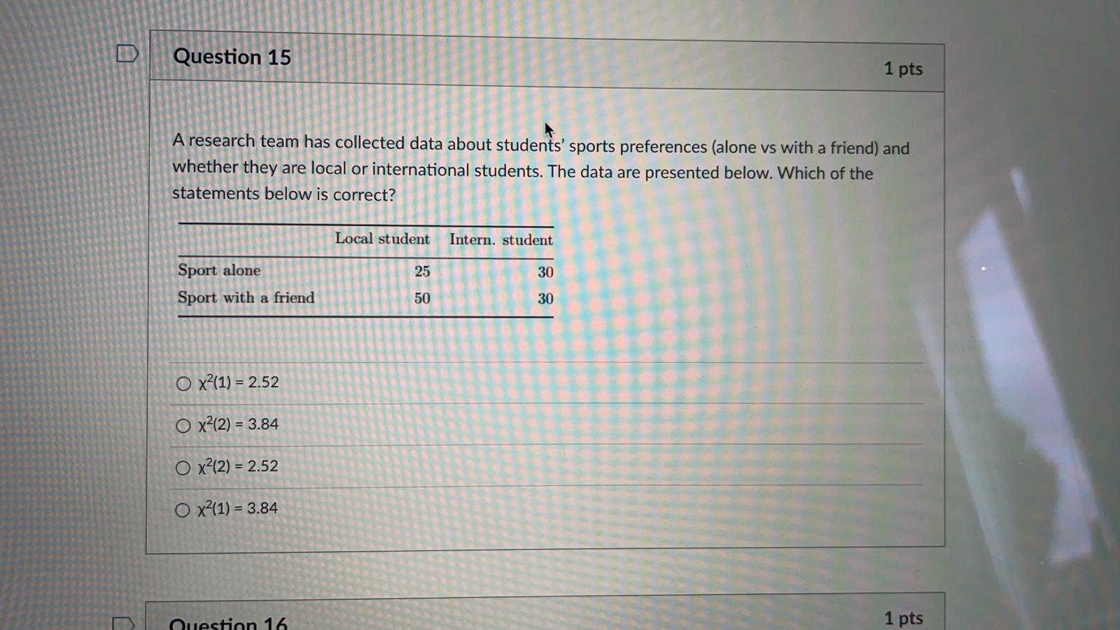subject HR Question 16 1 pts The data below show