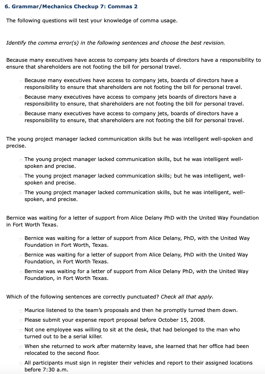 6. Grammar/Mechanics Checkup 7: Commas 2 The