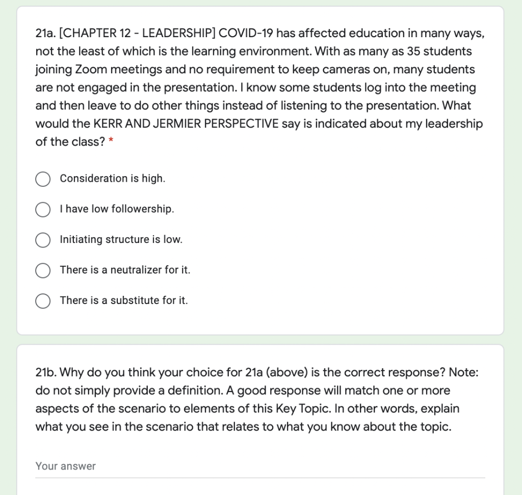 21a. [CHAPTER 12 - LEADERSHIP] COVID-19 has
