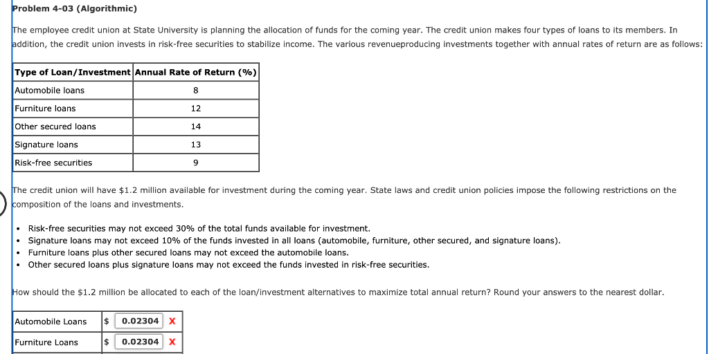 Problem 4-03 (Algorithmic) The employee credit