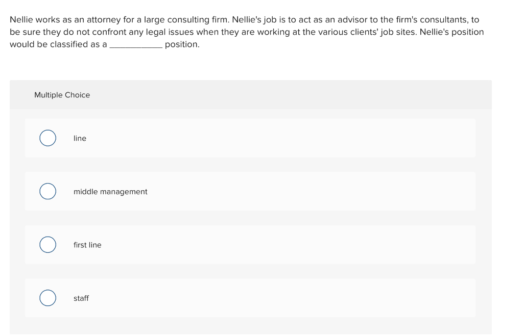 Nellie works as an attorney for a large