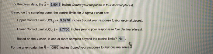 Twelve samples, each containing five parts, were