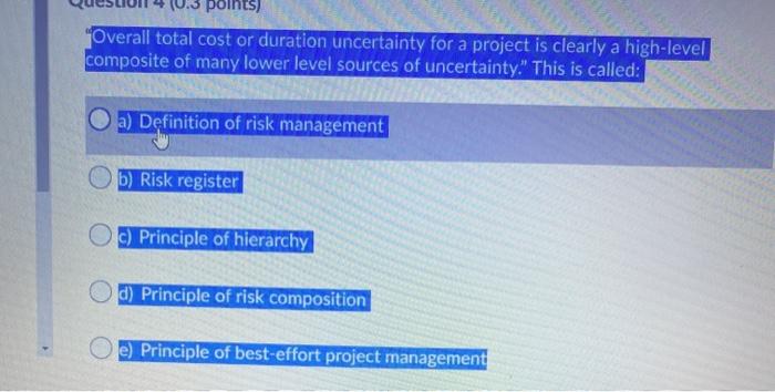 points) "Overall total cost or duration