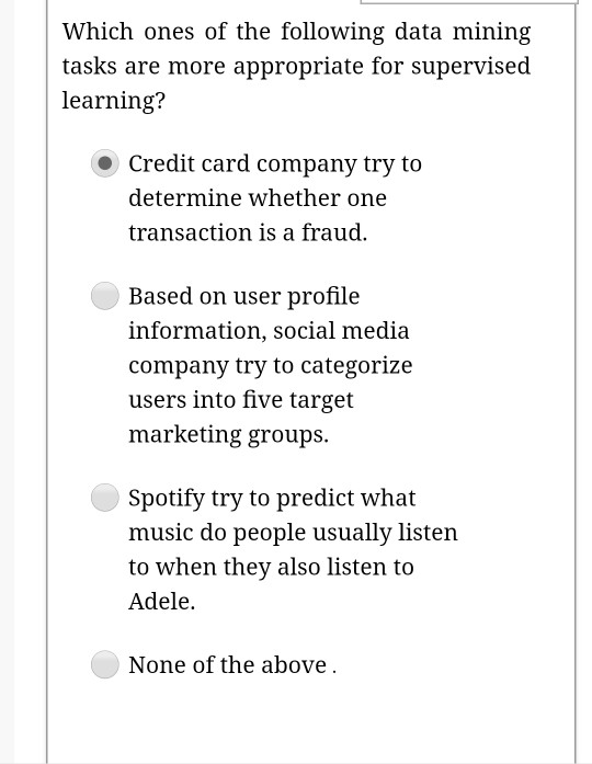 Which ones of the following data mining tasks are