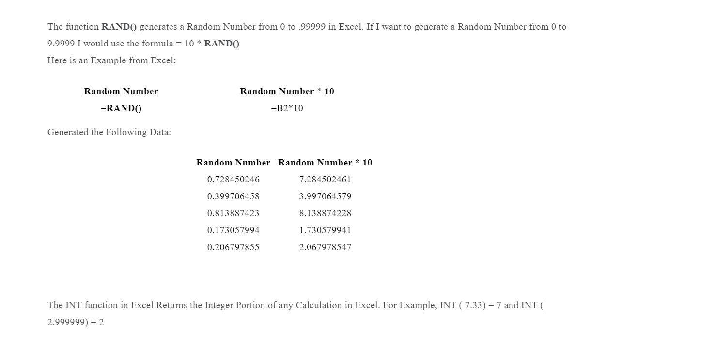 The function RANDO generates a Random Number from
