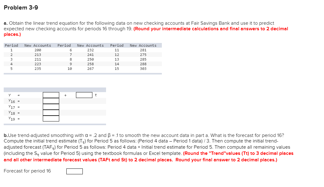 Problem 3-9 a. Obtain the linear trend equation