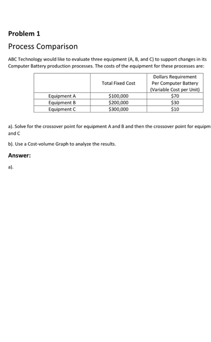 Problem 1 Process Comparison ABC Technology would