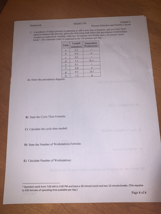 Homework MGMT 370 Chapter 6 Process Selection and