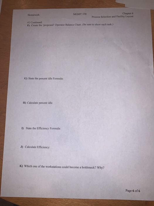 Homework MGMT 370 Chapter 6 Process Selection and