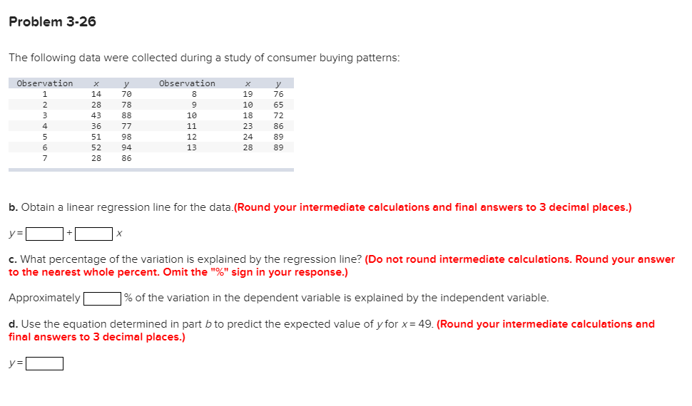 Problem 3-26 The following data were collected