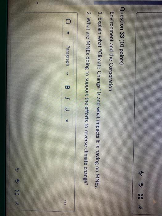 Question 33 (10 points) Environment and the