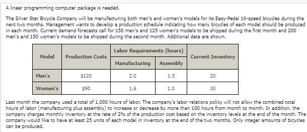 A linear programming computer package is needed.