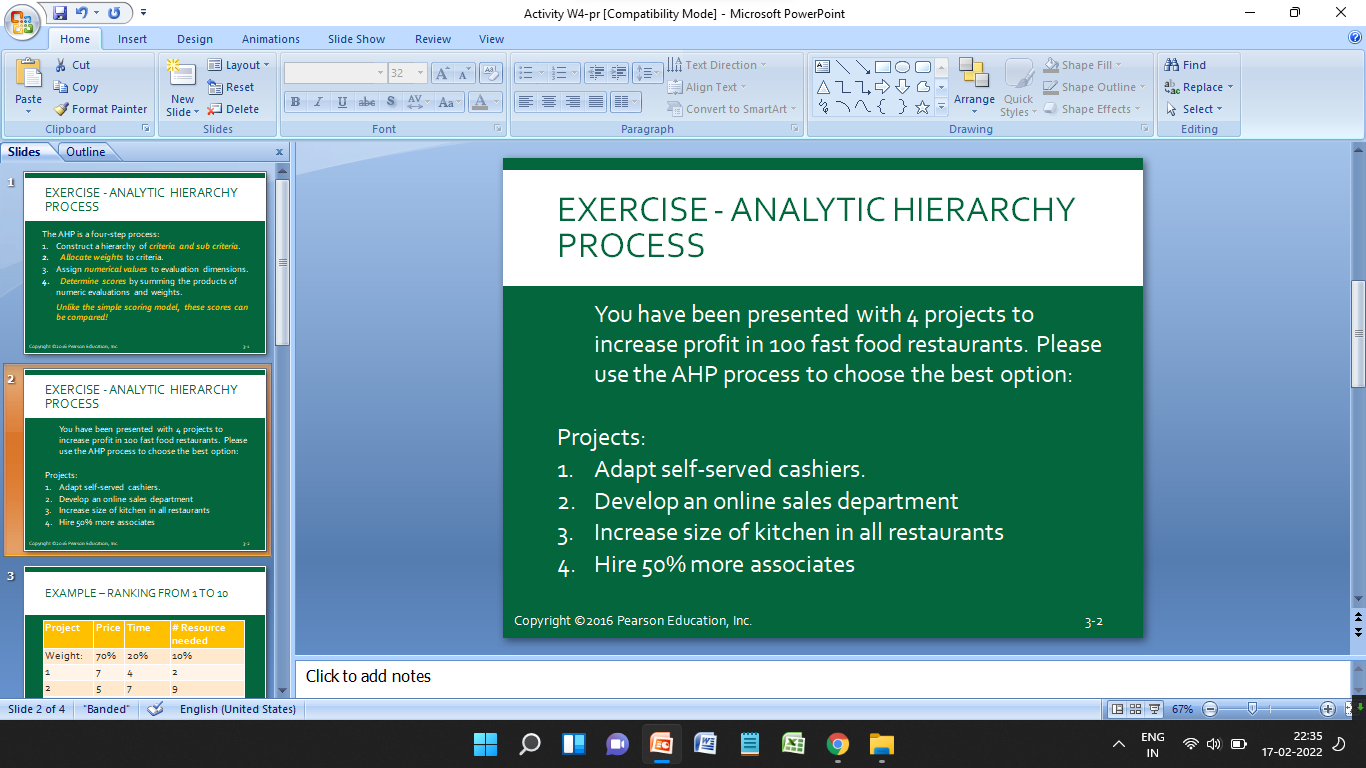 Exercise - Analytic Hierarchy Process : The AHP