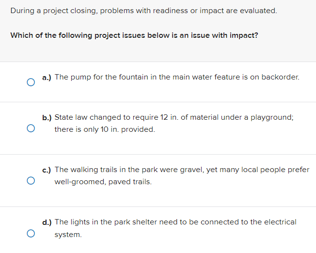 During a project closing, problems with readiness