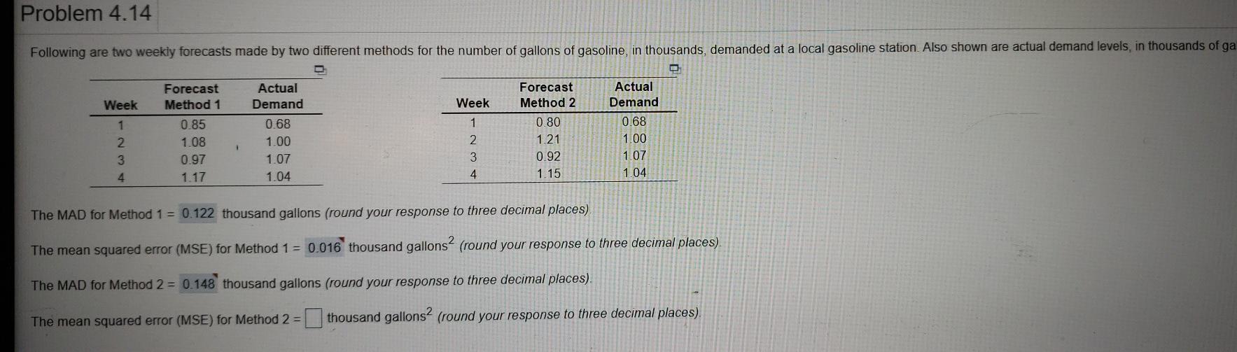 Problem 4.14 Following are two weekly forecasts