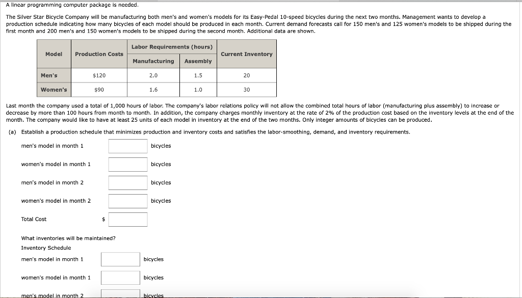 A linear programming computer package is needed.