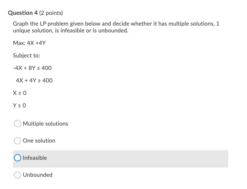 Question 5 (2 points) Graph the LP problem given