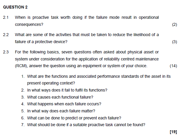 QUESTION 2 2.1 When is proactive task worth doing