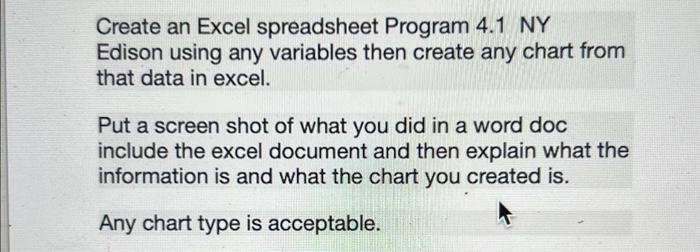 Create an Excel spreadsheet Program 4.1 NY Edison