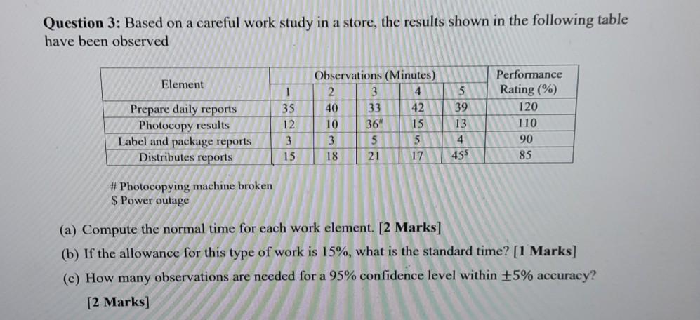 Question 3: Based on a careful work study in a